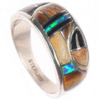 sz6 vintage Navajo sterling silver petrified wood/tiger's eye/lab opal ring