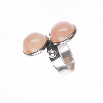 sz6 Vintage modernist sterling silver peach moonstone art deco ring