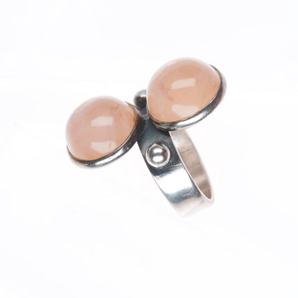 sz6 Vintage modernist sterling silver peach moonstone art deco ring