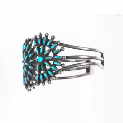 6.3" 1930's Zuni sterling silver high grade needlepoint turquoise cuff bracelet