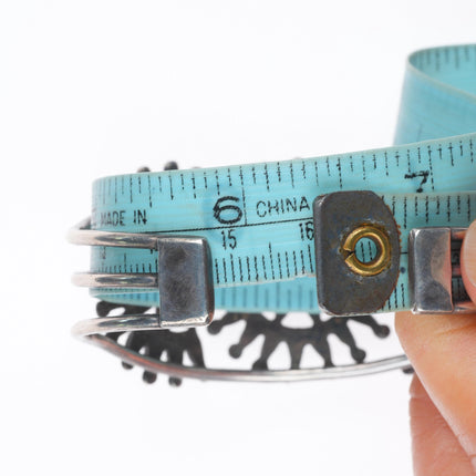 6.3" 1930's Zuni sterling silver high grade needlepoint turquoise cuff bracelet