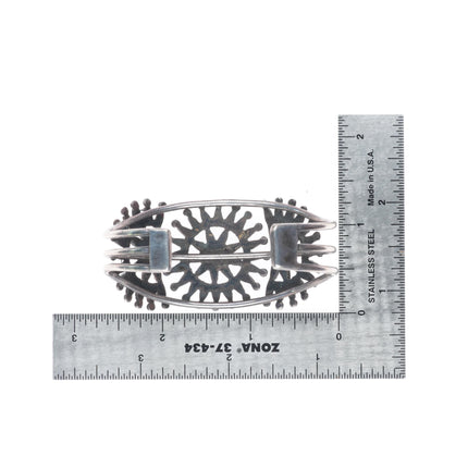 6.3" 1930's Zuni sterling silver high grade needlepoint turquoise cuff bracelet