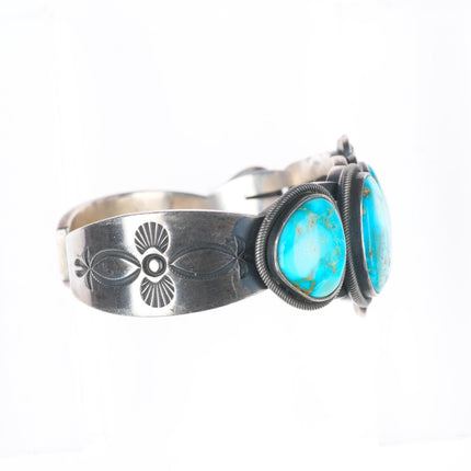 6.3" Jacob Morgan Navajo sterling silver high grade turquoise cuff bracelet