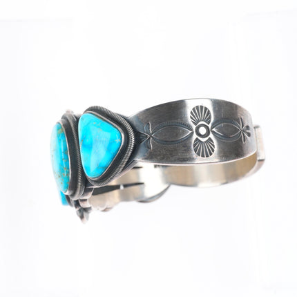 6.3" Jacob Morgan Navajo sterling silver high grade turquoise cuff bracelet