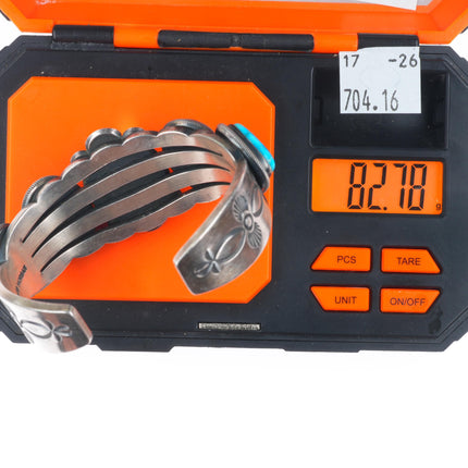 6.3" Jacob Morgan Navajo sterling silver high grade turquoise cuff bracelet