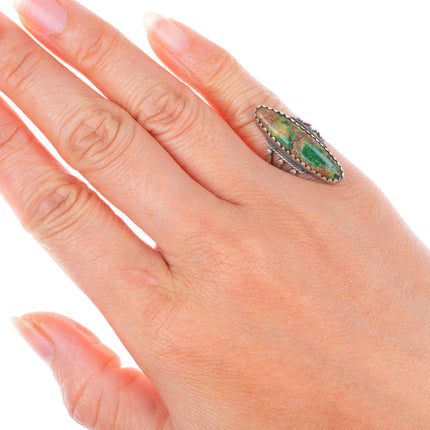 sz4 1930's Navajo sterling silver Cerrillos turquoise long pointy ring