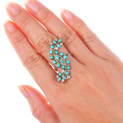 sz8 vintage Zuni sterling silver snake eye turquoise cluster ring