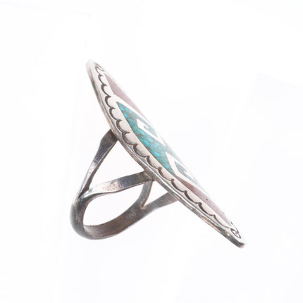 sz9 BS Navajo vintage sterling silver turquoise chip inlay long pointy ring
