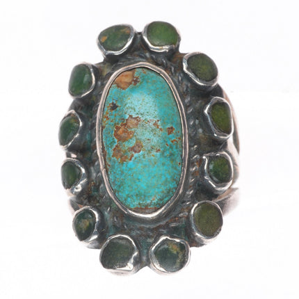 sz6 1920s Antique Navajo Ingot Silver Cerrillos turquoise satellite cluster ring