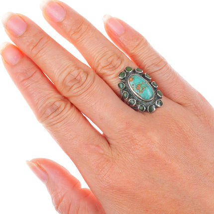 sz6 1920s Antique Navajo Ingot Silver Cerrillos turquoise satellite cluster ring