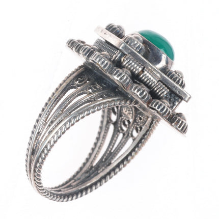 sz4 vintage sterling silver poison ring filigree with green stone