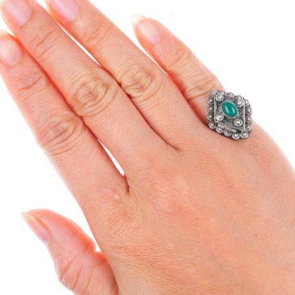 sz4 vintage sterling silver poison ring filigree with green stone