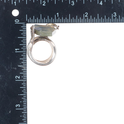 sz8.5 vintage modernist sterling silver heavy coiled swiveling crystal ring