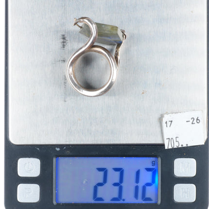 sz8.5 vintage modernist sterling silver heavy coiled swiveling crystal ring