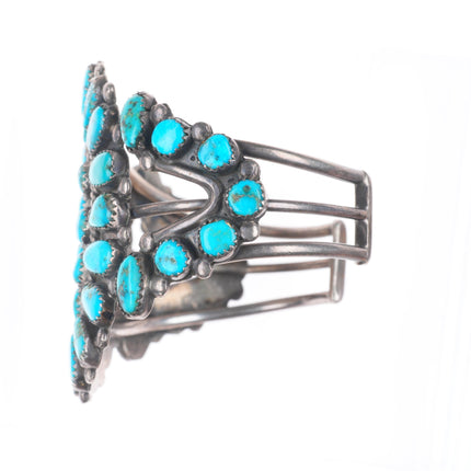 6.3" c1950 Vintage Zuni sterling silver Morenci turquoise cuff bracelet