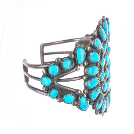 6.3" c1950 Vintage Zuni sterling silver Morenci turquoise cuff bracelet