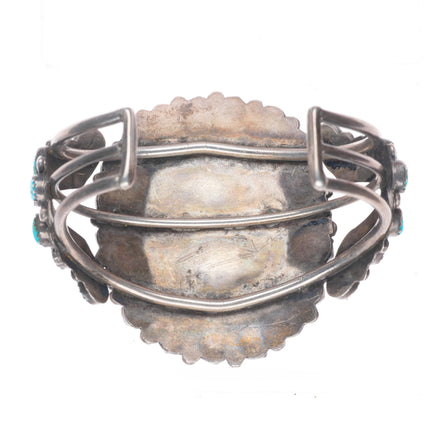 6.3" c1950 Vintage Zuni sterling silver Morenci turquoise cuff bracelet