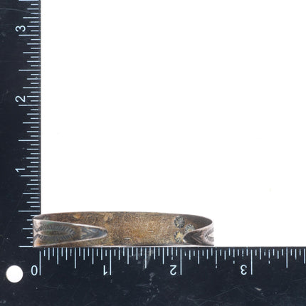 6.4" 1940's Vintage Navajo hand stamped sterling silver turquoise cuff bracelet