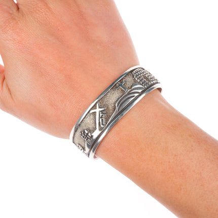 6.2" Roger John Navajo sterling silver resurrection cross cuff bracelet