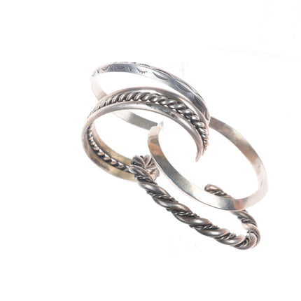 6.25" Vintage Navajo sterling silver carinated/twisted stacker cuff bracelet lot