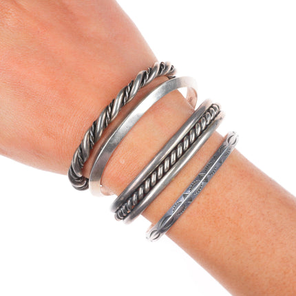6.25" Vintage Navajo sterling silver carinated/twisted stacker cuff bracelet lot