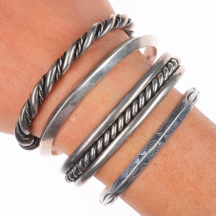 6.25" Vintage Navajo sterling silver carinated/twisted stacker cuff bracelet lot