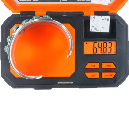 6.35" Fred Guerro Navajo sterling silver Royston Turquoise cluster cuff bracelet