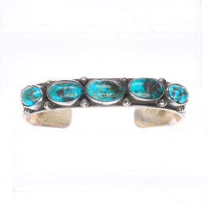 6.25" 30's-40's Navajo deep stamped sterling silver turquoise row cuff bracelet