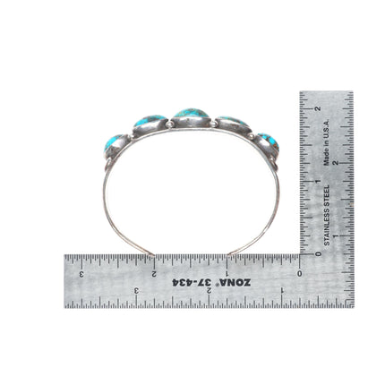 6.25" 30's-40's Navajo deep stamped sterling silver turquoise row cuff bracelet