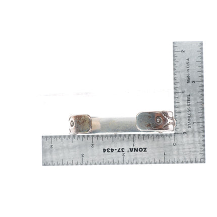 6.25" 30's-40's Navajo deep stamped sterling silver turquoise row cuff bracelet