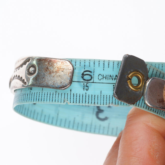 6.25" 30's-40's Navajo deep stamped sterling silver turquoise row cuff bracelet