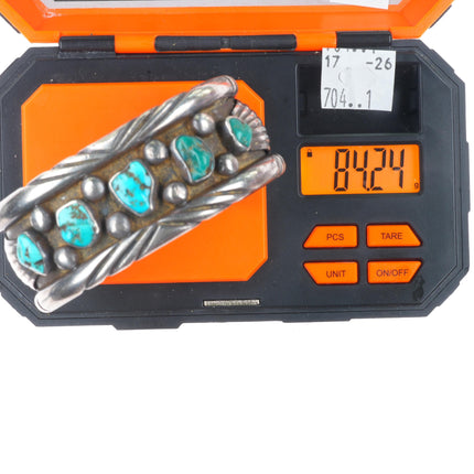 7" Vintage Navajo  sterling silver natural turquoise nugget cuff bracelet