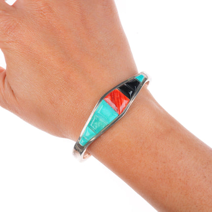6.5" Vintage Navajo sterling silver, turquoise, spiny oyster, onyx cuff bracelet