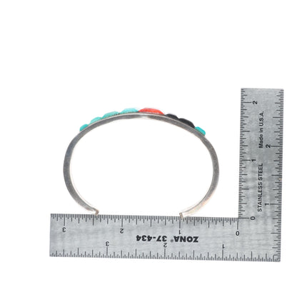 6.5" Vintage Navajo sterling silver, turquoise, spiny oyster, onyx cuff bracelet