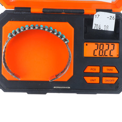 6.25" c1940's Zuni sterling silver 3 row snake eye turquoise cuff bracelet