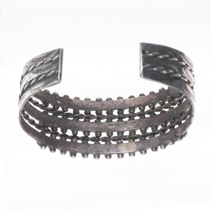 6.25" c1940's Zuni sterling silver 3 row snake eye turquoise cuff bracelet