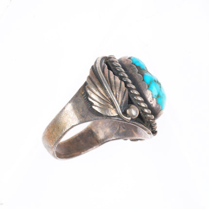 sz10.5 vintage WCV Navajo sterling silver turquoise ring w/ feather sides