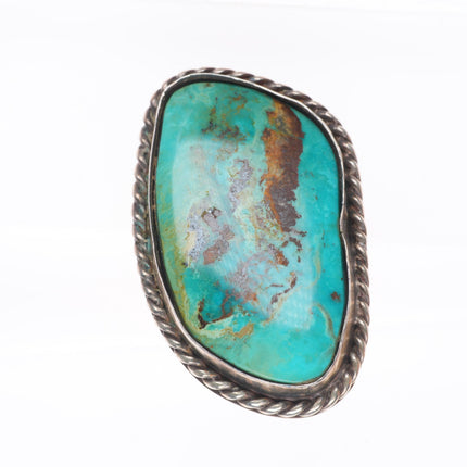 sz7 big vintage Navajo sterling silver ring with nice turquoise rope edge