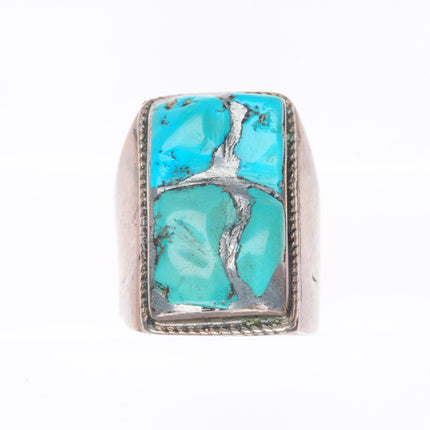 sz10 vintage Zuni sterling silver carved turquoise channel inlay size 10 ring