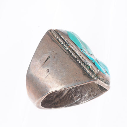 sz10 vintage Zuni sterling silver carved turquoise channel inlay size 10 ring