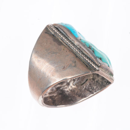 sz10 vintage Zuni sterling silver carved turquoise channel inlay size 10 ring