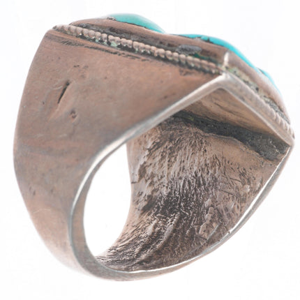 sz10 vintage Zuni sterling silver carved turquoise channel inlay size 10 ring