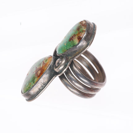 sz6 vintage Navajo sterling silver green two stone turquoise size 6 ring