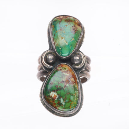 sz6 vintage Navajo sterling silver green two stone turquoise size 6 ring