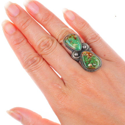 sz6 vintage Navajo sterling silver green two stone turquoise size 6 ring