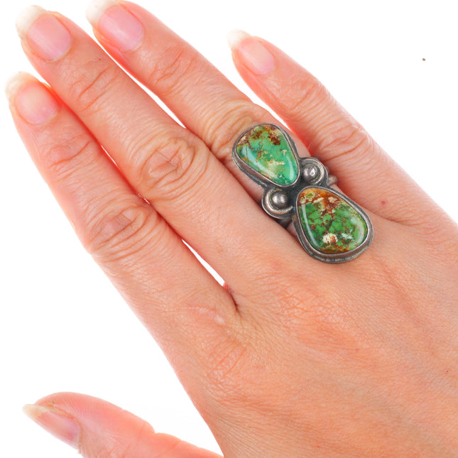sz6 vintage Navajo sterling silver green two stone turquoise size 6 ring