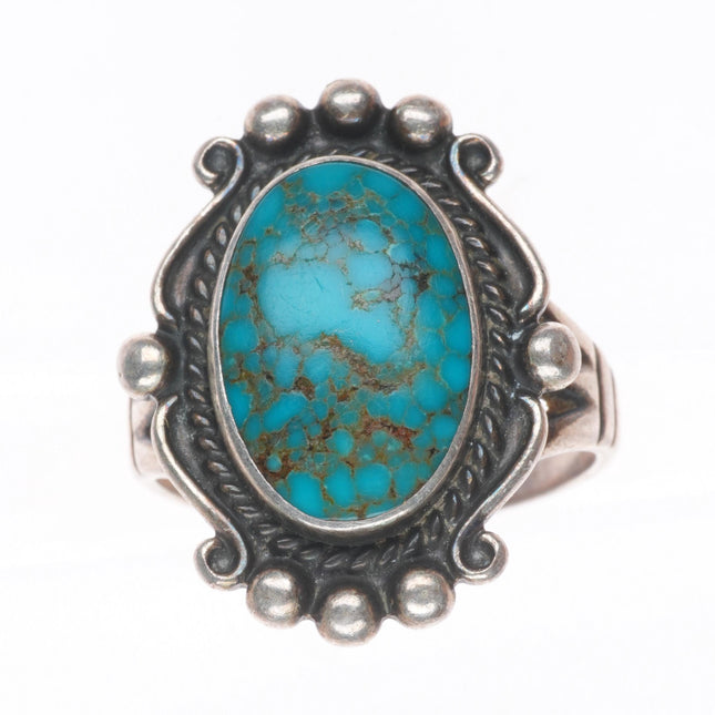 sz8 vintage Southwestern sterling silver spiderweb turquoise fred harvey ring