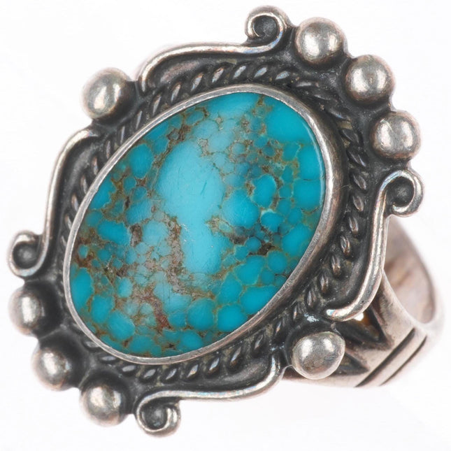 sz8 vintage Southwestern sterling silver spiderweb turquoise fred harvey ring