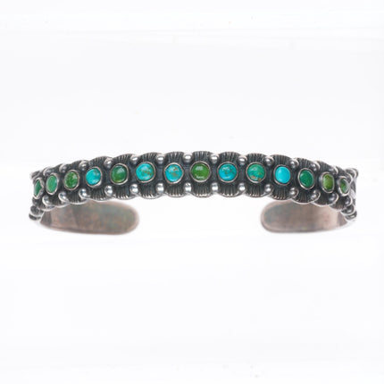 6.25" 1940's Zuni sterling silver snake eye turquoise arrow stamps cuff bracelet