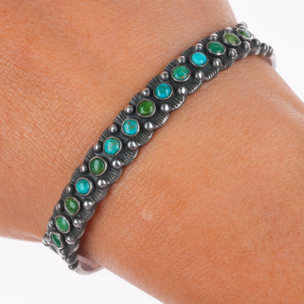 6.25" 1940's Zuni sterling silver snake eye turquoise arrow stamps cuff bracelet